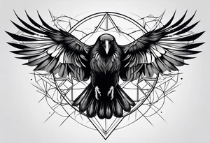 outline with straight lines of a flying raven tattoo idea