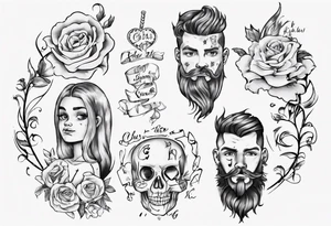 tattoo with names of kids, the names are Chris André, he is a boy and he is born 23. April 2016, and the other kid is named Emilie, she is a girl and is born 27. march 2021. tattoo idea