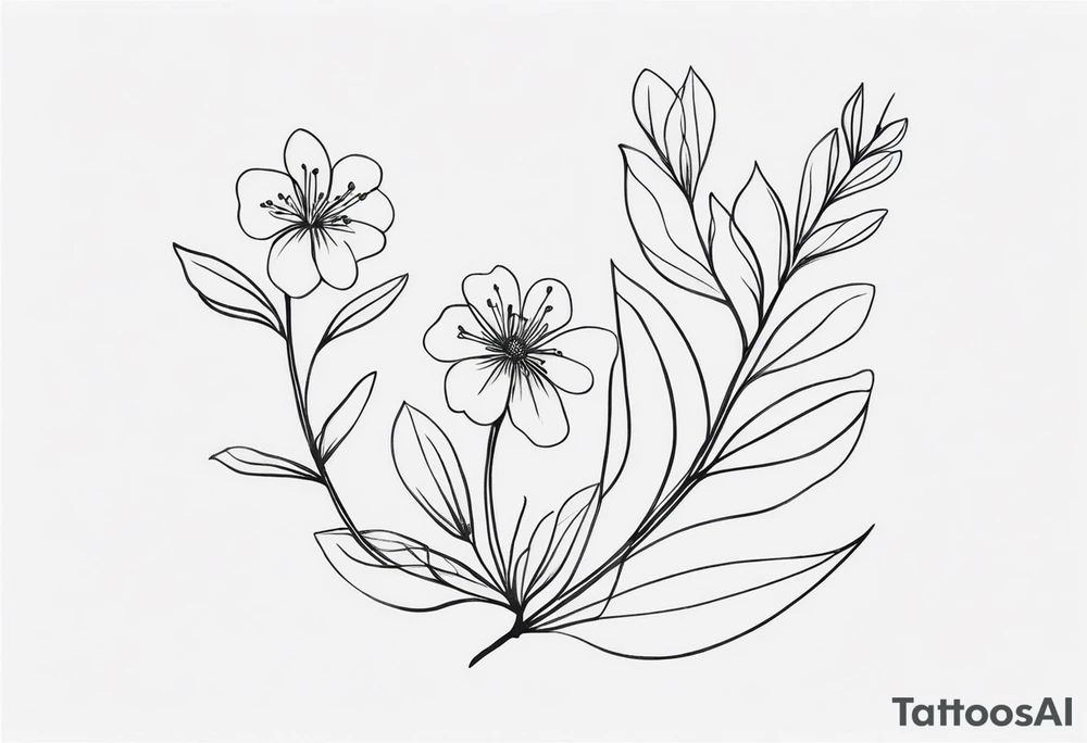 “Generate a subtle botanical tattoo with soft, flowing lines, showcasing tiny flowers and leaves arranged in a delicate pattern tattoo idea