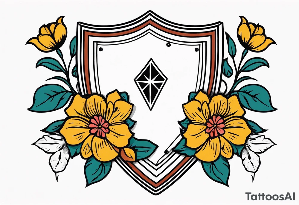 shield

old school vintage simple traditional design with vintage flowers surrounding
bold color simple tattoo idea