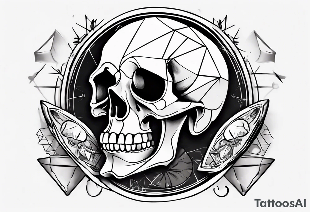A smiling looking to the left scull inside the glass with alcohol and piece of lime tattoo idea