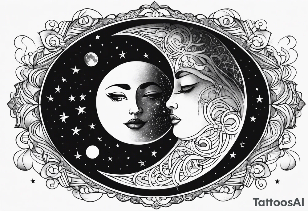 Thin line soulmate moon starys water infinity tattoo idea