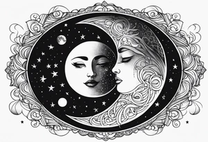 Thin line soulmate moon starys water infinity tattoo idea