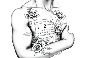 A Calendar showing 12th April with roses and the name oscar tattoo idea