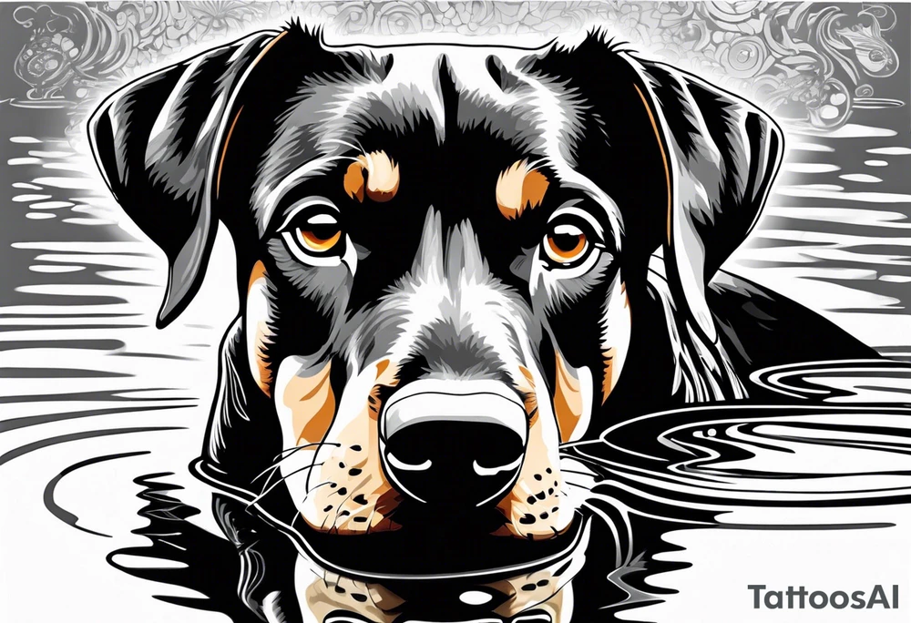 doberman looking into water reflection of puppy doberman tattoo idea