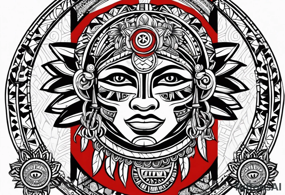 Taino Tribal sun holding the 🇵🇷, 🇻🇮 and 🇹🇹 flags tattoo idea