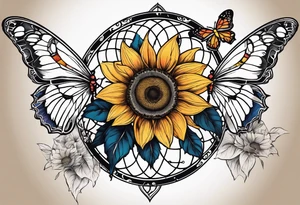 Dream catcher with sunflower in back ground with butterflies tattoo idea