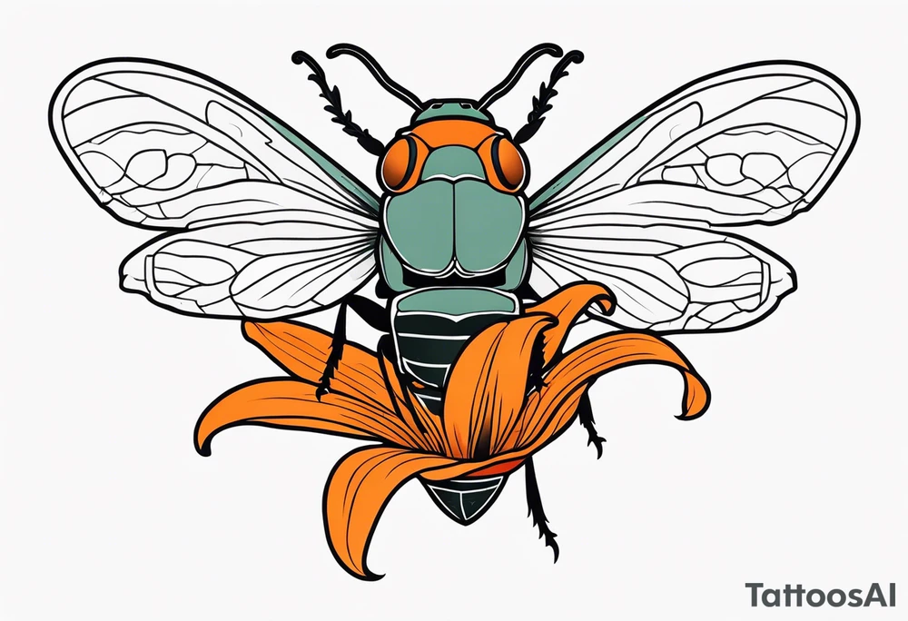 Neo traditional Cicada with orange lily tattoo idea