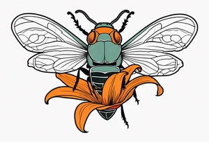 Neo traditional Cicada with orange lily tattoo idea