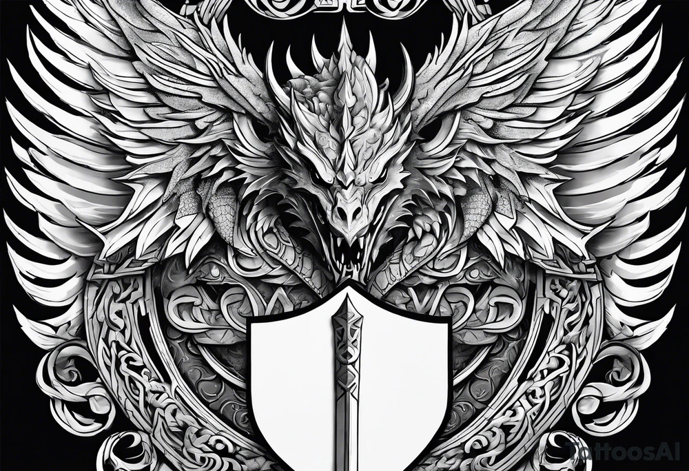 Valhalla sword shield dragon head axe armour tattoo idea