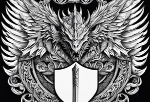 Valhalla sword shield dragon head axe armour tattoo idea
