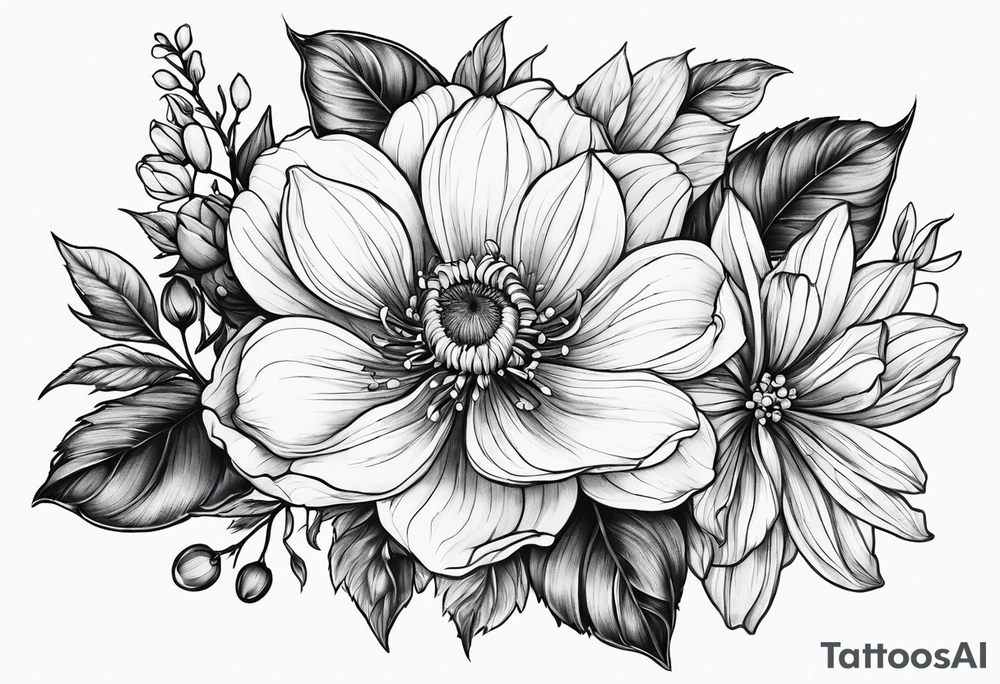 March, April June November December birth flowers tattoo idea