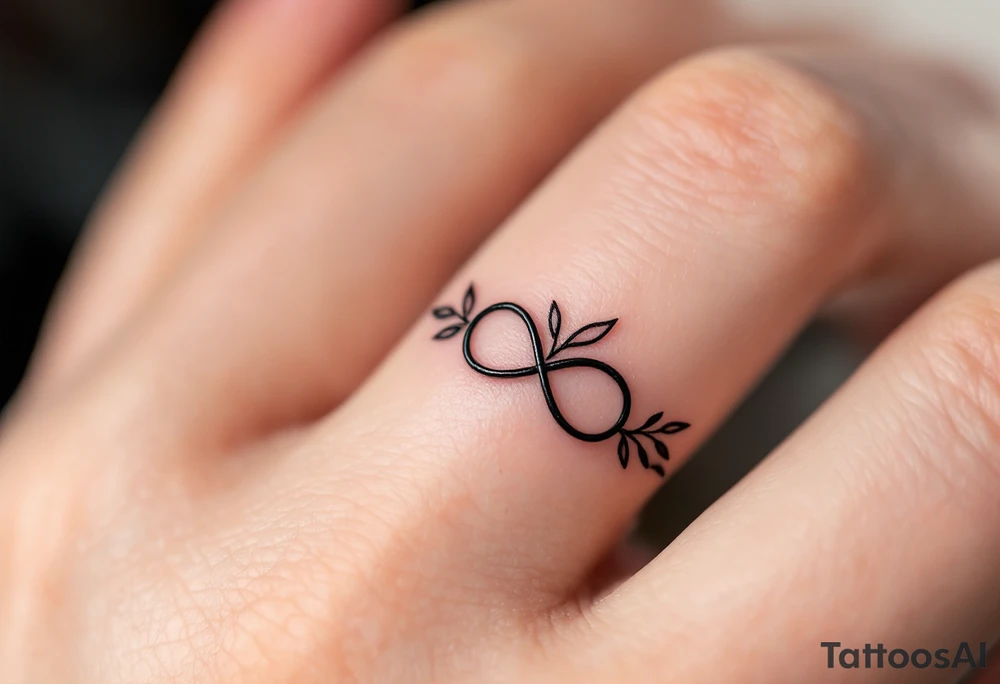 A rose band on finger with a small infinity symbol tattoo idea