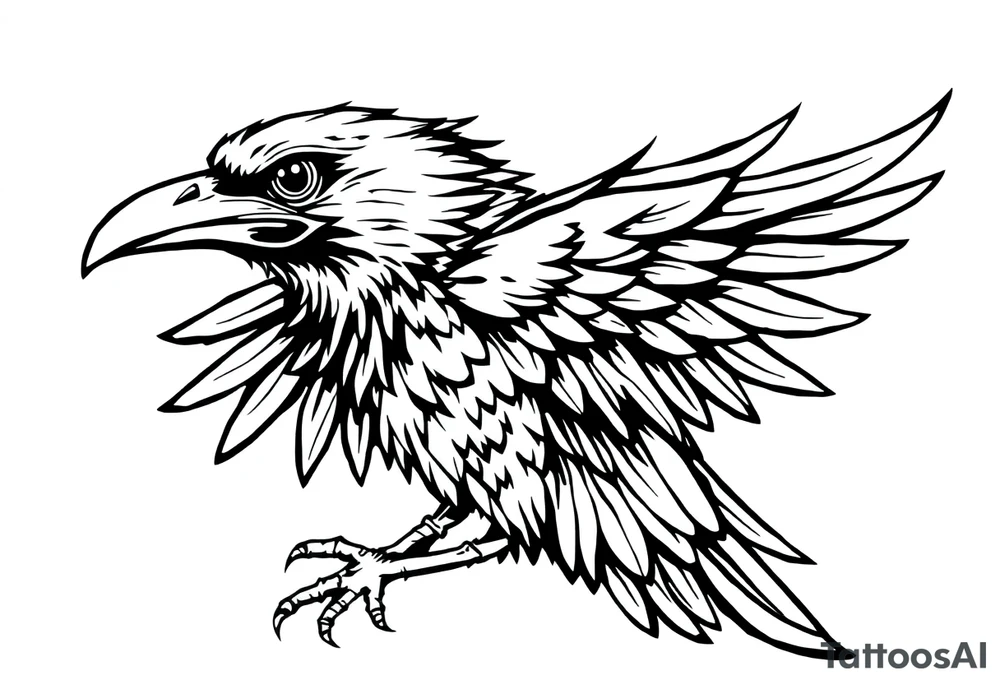 linear abstract raven tattoo idea