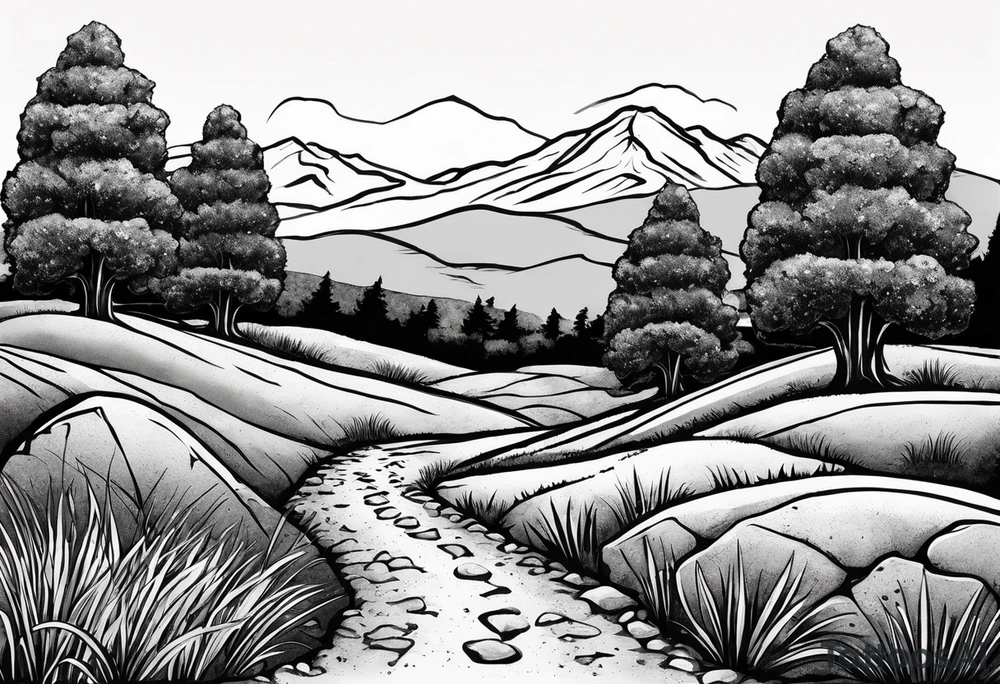 Create a tattoo of a flat topped granite rock with a base under the ground line that is pointed and deep, surrounded by freshly tilled and raked soil ready to be planted and under ground in front of the rock, a seed planted and pushing through the soil tattoo idea