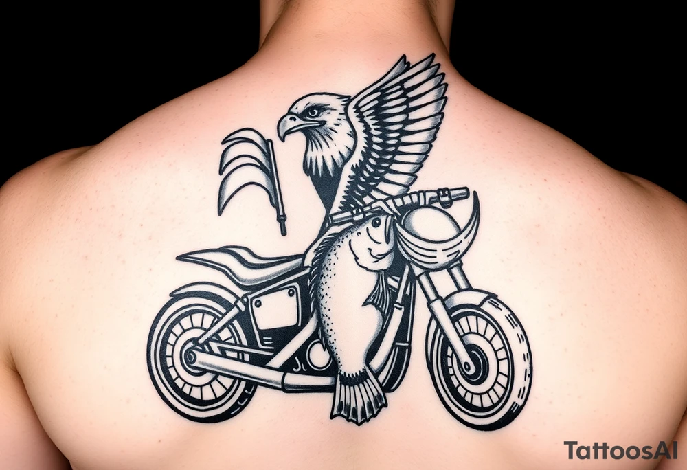 Harley Davidson sporter motorcycle with bald eagle American flag and a bass fish tattoo idea