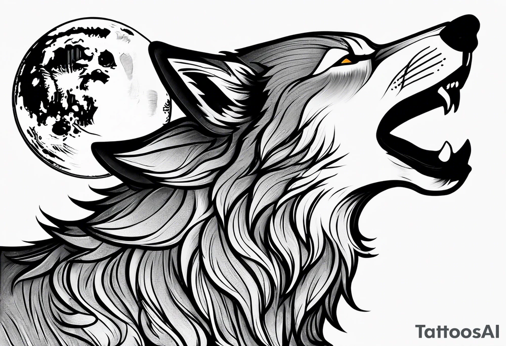 a wolf howling at the moon 
no background
scary tattoo idea