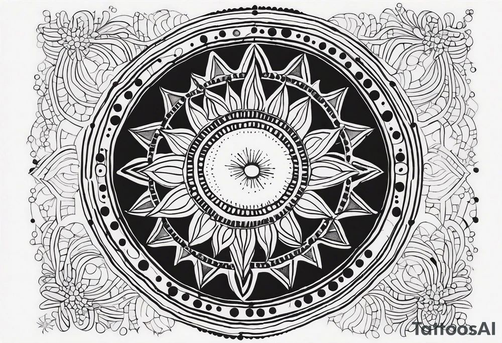 simple sun made of black dots and circles tattoo idea