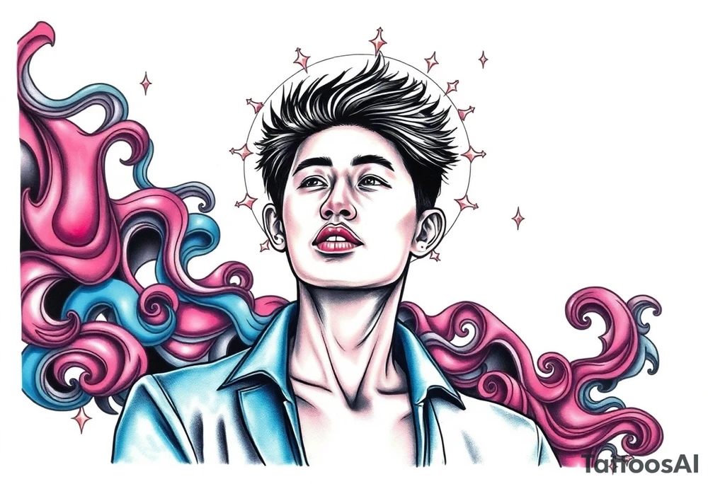 Handsome Asian young guy in mantle tattoo idea