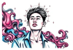 Handsome Asian young guy in mantle tattoo idea
