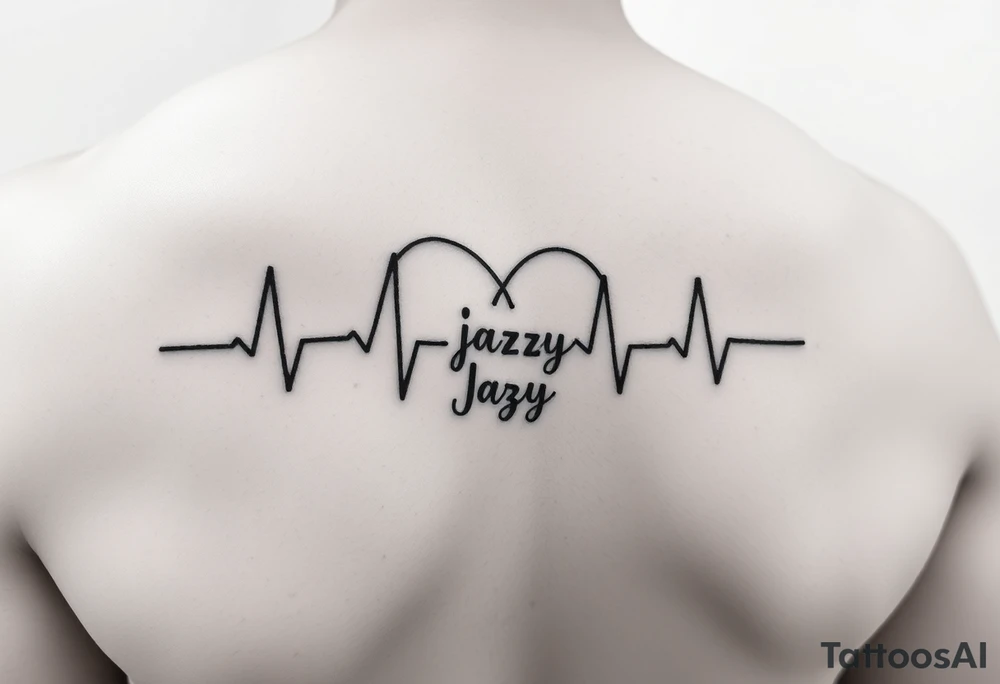 upper arm tattoo -faded heart beat outline for a deceased best friend with the name Jazy incorporated tattoo idea