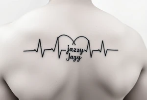 upper arm tattoo -faded heart beat outline for a deceased best friend with the name Jazy incorporated tattoo idea