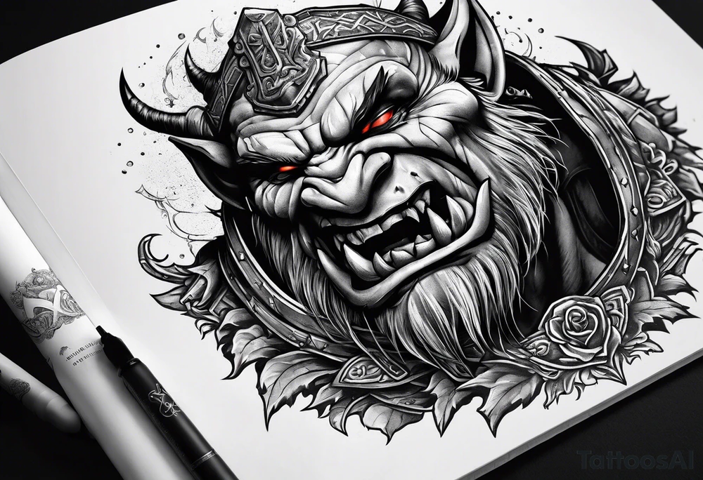 orc coming out of a book tattoo idea