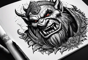 orc coming out of a book tattoo idea