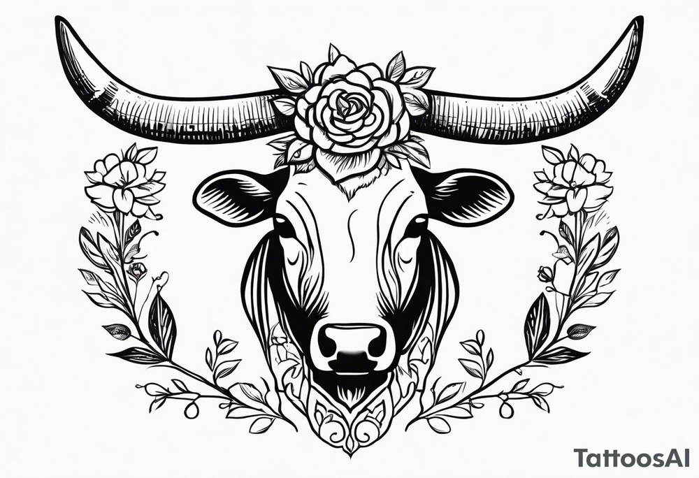 floral steer head with “well the devil can scrap but the lord has won” written under it in cursive tattoo idea