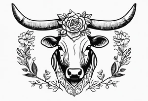 floral steer head with “well the devil can scrap but the lord has won” written under it in cursive tattoo idea