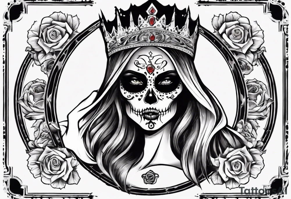 santa la muerta with money and crown
on the card tattoo idea