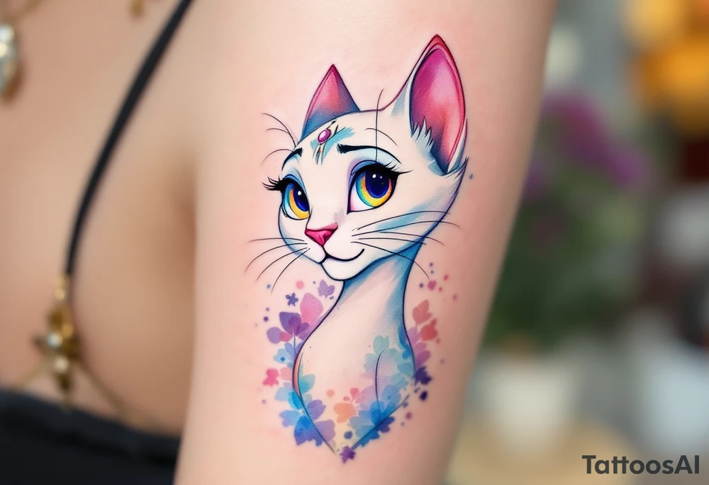 A delicate pastel tattoo of Marie from The Aristocats adds a touch of feline elegance with girly Disney vibes. tattoo idea