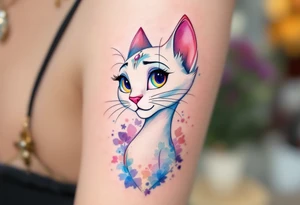 A delicate pastel tattoo of Marie from The Aristocats adds a touch of feline elegance with girly Disney vibes. tattoo idea