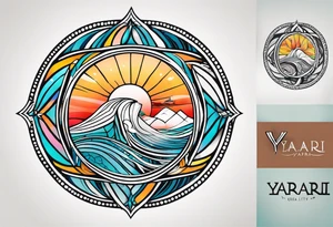 a a simple easily drawn logo for a bikini brand called Yaraí. Simple logo and unique design symbolizing the meaning "lively waters" . Spiral included in the logo tattoo idea