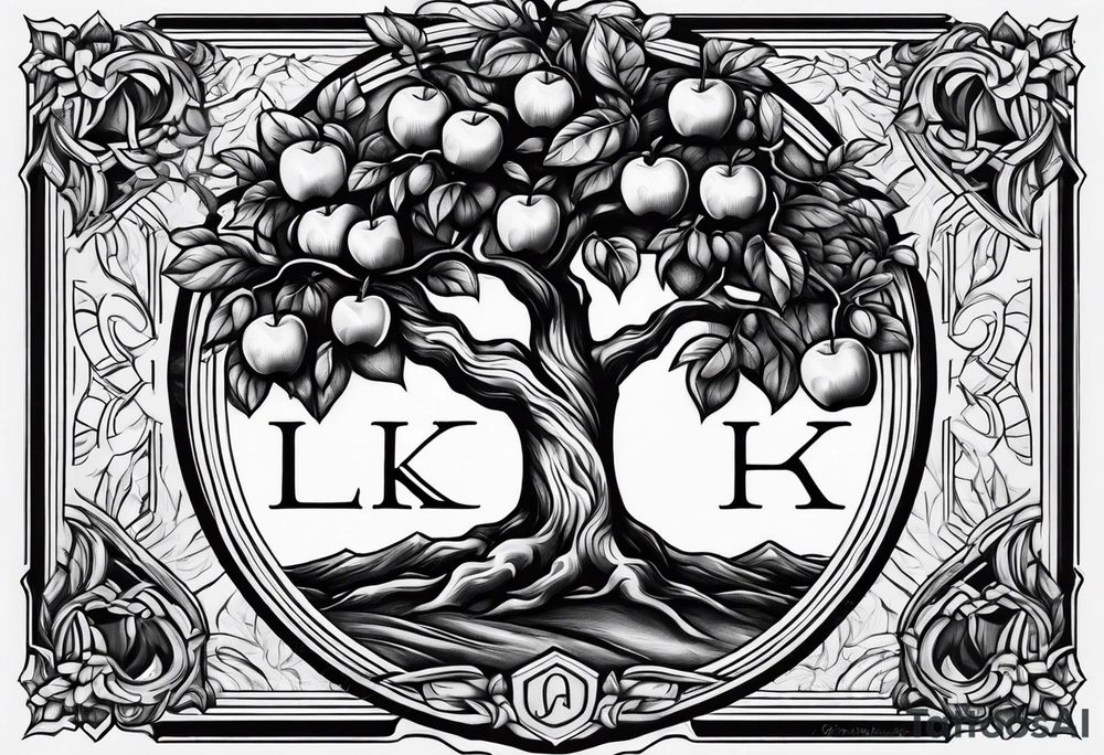 Apple tree  with LK initials tattoo idea