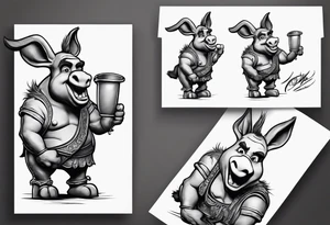 Very epic toilet with donkey from shrek sitting on it tattoo idea