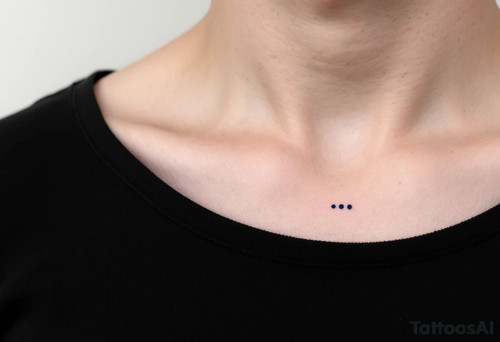 Three deep navy blue dots in a diagonal slash across the collarbone, evoking motion, resilience, and personal growth. tattoo idea