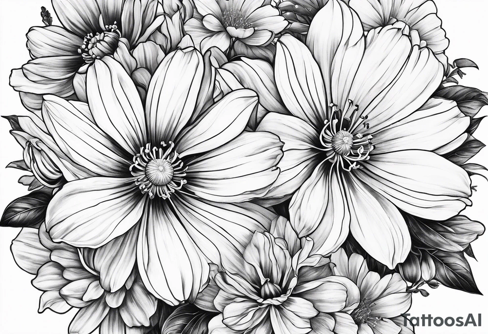 Honeysuckle cosmos flower tattoo idea