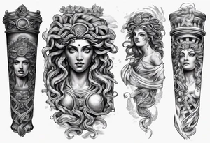 GREEK GODess medusa STATUE
ARM SLEEVE 
REALISTIC tattoo idea