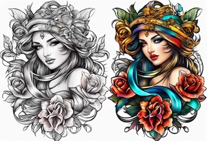 ribbon elegant artistic colorful tattoo idea