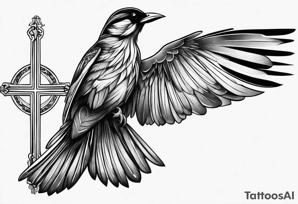 Bird resting on a cross tattoo idea