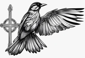 Bird resting on a cross tattoo idea