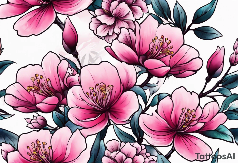 pink silktree blossoms floating tattoo idea