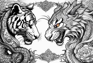 tiger vs dragon ying yang contrast tattoo idea