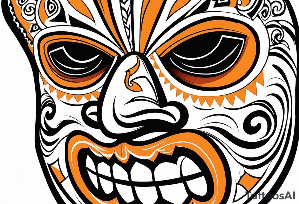 Laughing Mexican mask that is orange and black simplistic tattoo idea