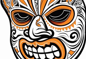 Laughing Mexican mask that is orange and black simplistic tattoo idea