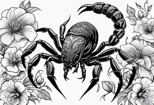 futuristic scorpion animation with flowers bloody tattoo idea