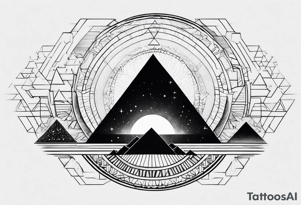 I want a tattoo of the Big Bang with a black hole and inside the black hole I want the pyramids of Giza. tattoo idea