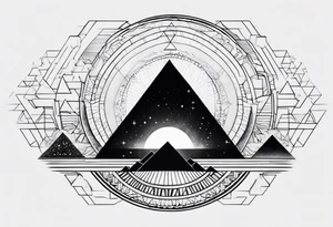 I want a tattoo of the Big Bang with a black hole and inside the black hole I want the pyramids of Giza. tattoo idea