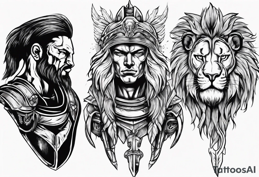 Spartan soldier with the head of a lion tattoo idea